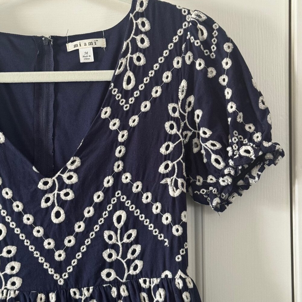 Mi Ami Womens Navy and Cream Dress Size M Medium P3 - Picture 5 of 12